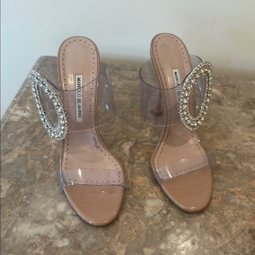 Manolo Blahnik Tan Crystal Embellished Heels – Size 41 (Worn Once)